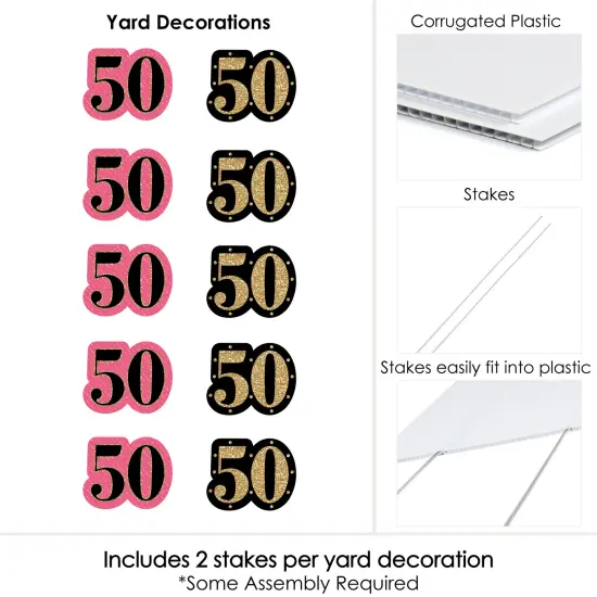 Big Dot of Happiness Chic 50th Birthday - Pink, Black and Gold Lawn Decorations - Outdoor Birthday Party Yard Decorations - 10 Piece {7}