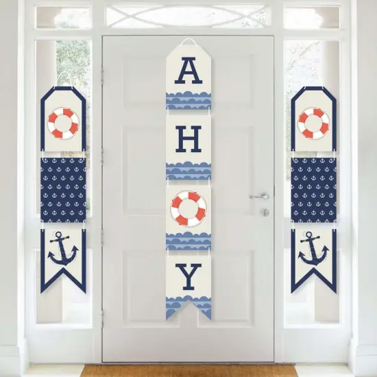 Big Dot of Happiness Ahoy - Nautical - Hanging Vertical Paper Door Banners - Baby Shower or Birthday Party Wall Decoration Kit - Indoor Door Decor {1}