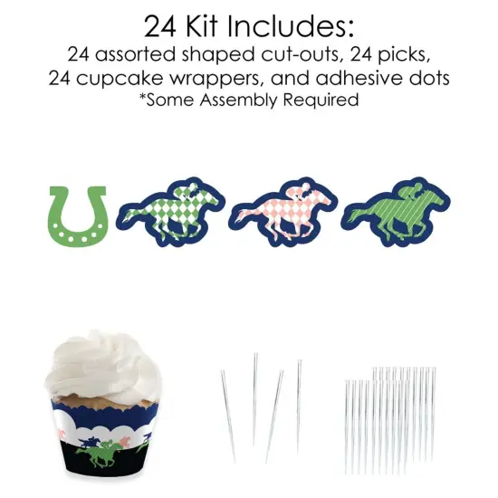 Big Dot of Happiness Kentucky Horse Derby - Cupcake Decoration - Horse Race Party Cupcake Wrappers and Treat Picks Kit - Set of 24 {6}