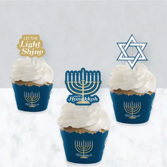 Big Dot of Happiness Happy Hanukkah - Cupcake Decoration - Chanukah Holiday Party Cupcake Wrappers and Treat Picks Kit - Set of 24 {4}