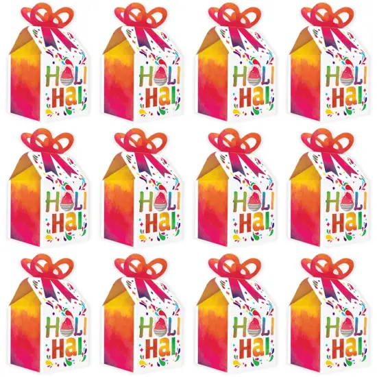 Big Dot of Happiness Holi Hai - Square Favor Gift Boxes - Festival of Colors Party Bow Boxes - Set of 12 {6}