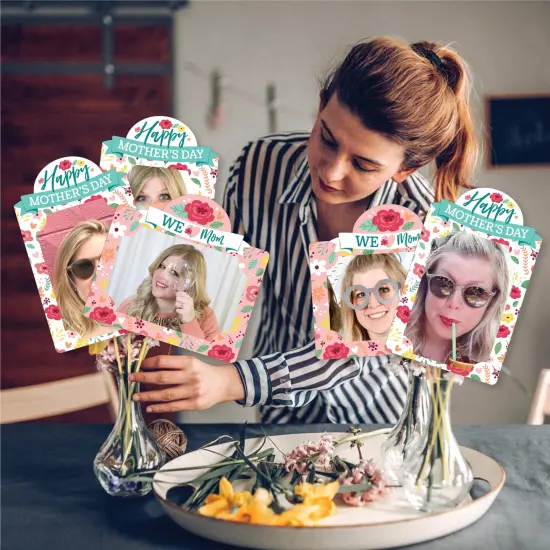 Big Dot of Happiness Colorful Floral Happy Mother's Day - We Love Mom Party Picture Centerpiece Sticks - Photo Table Toppers - 15 Pieces {3}