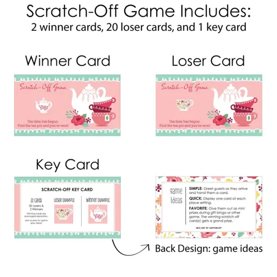 Big Dot of Happiness Floral Let's Par-Tea - Garden Tea Party Game Scratch Off Cards - 22 Count {6}