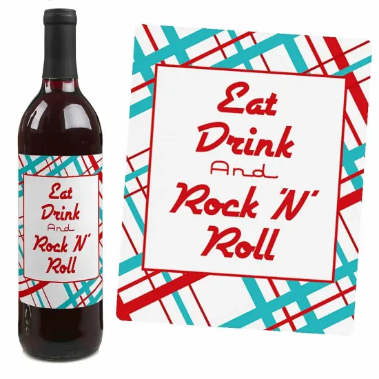 Big Dot of Happiness 50's Sock Hop - 1950s Rock N Roll Decorations for Women and Men - Wine Bottle Label Stickers - Set of 4 {7}