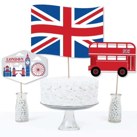 Big Dot of Happiness Cheerio, London - British UK Party Centerpiece Sticks - Table Toppers - Set of 15 {4}