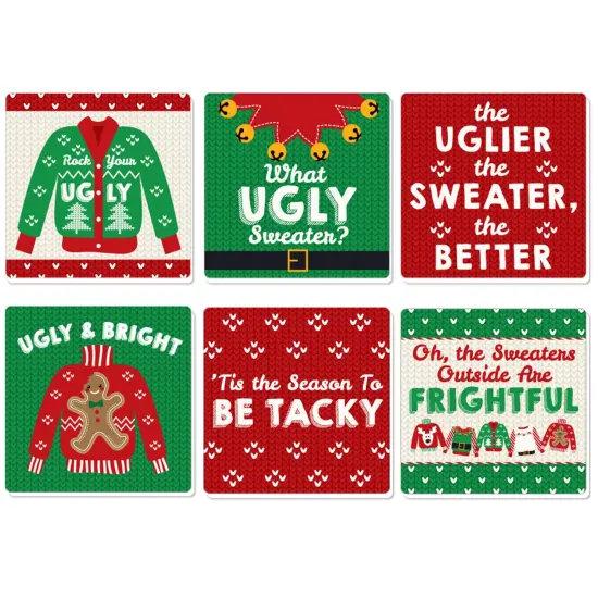 Big Dot of Happiness Ugly Sweater - Funny Holiday and Christmas Party Decorations - Drink Coasters - Set of 6 {1}