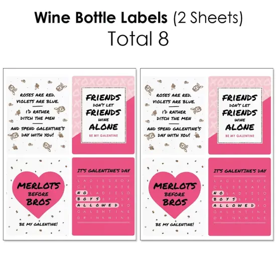 Big Dot of Happiness Be My Galentine - Mini Wine Bottle, Wine Bottle, & Water Bottle Labels - Valentine's Day Party Decor - Beverage Bar Kit - 34 Pcs {6}