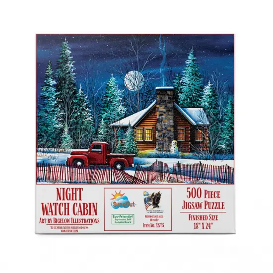 Sunsout Night Watch Cabin 500 pc Christmas Jigsaw Puzzle 32735 {4}