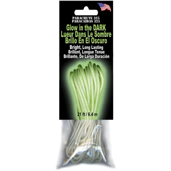 Pepperell Braiding Parachute Cord 3mmX21'-Glow-In-The-Dark {1}