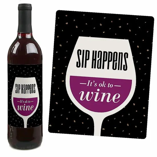 Big Dot of Happiness Sip Happens - Funny Gift for Women - Wine Bottle Label Stickers - Set of 4 {7}