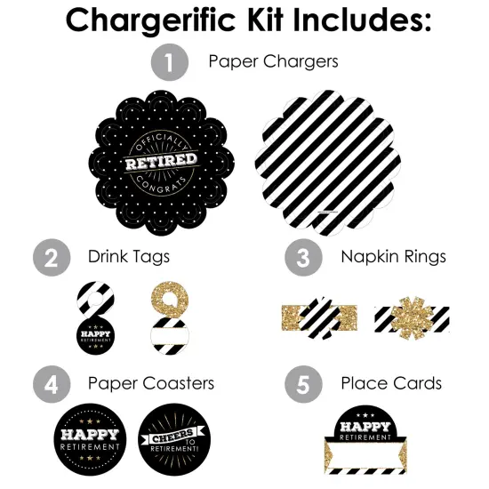 Big Dot of Happiness Happy Retirement - Retirement Party Paper Charger and Table Decorations - Chargerific Kit - Place Setting for 8 {4}
