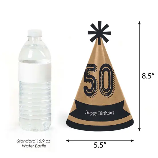 Big Dot of Happiness 50th Milestone Birthday - Cone Happy Birthday Party Hats for Adults - Set of 8 (Standard Size) {4}