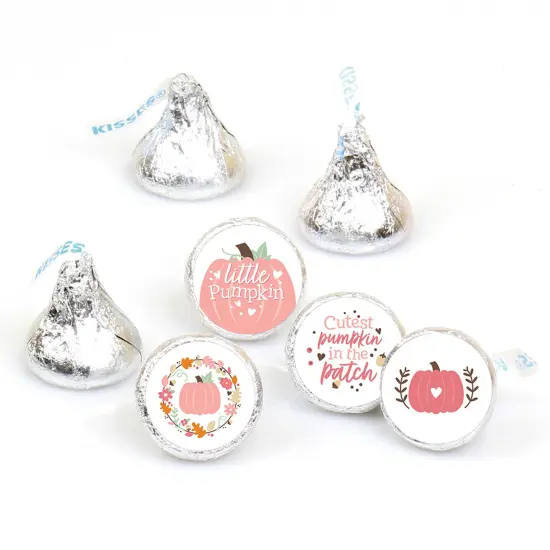 Big Dot of Happiness Girl Little Pumpkin - Fall Birthday Party or Baby Shower Round Candy Sticker Favors - Labels Fits Chocolate Candy (1 sheet of 108) {1}
