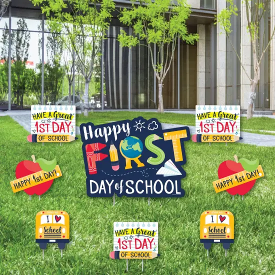 Big Dot of Happiness First Day of School - Yard Sign and Outdoor Lawn Decorations - Back To School Classroom Yard Signs - Set of 8 {1}