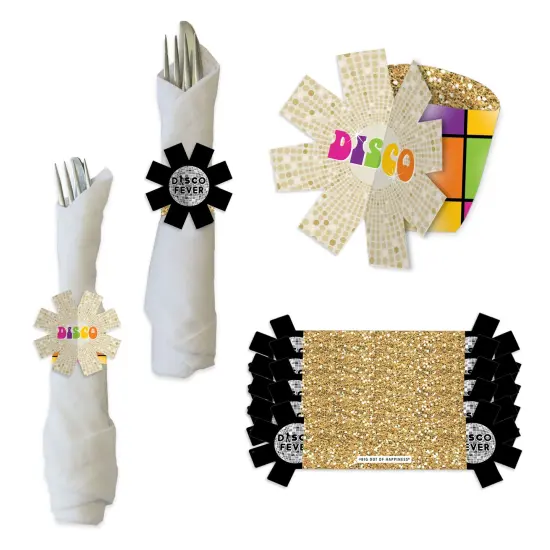 Big Dot of Happiness 70&rsquo;s Disco - 1970s Disco Fever Party Paper Napkin Holder - Napkin Rings - Set of 24 {1}