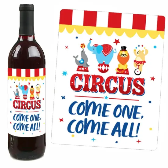 Big Dot of Happiness Carnival - Step Right Up Circus - Carnival Themed Party Decorations for Women and Men - Wine Bottle Label Stickers - Set of 4 {7}