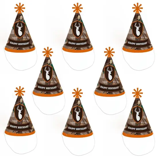 Big Dot of Happiness Gone Hunting - Cone Happy Birthday Party Hats for Kids and Adults - Set of 8 (Standard Size) {7}