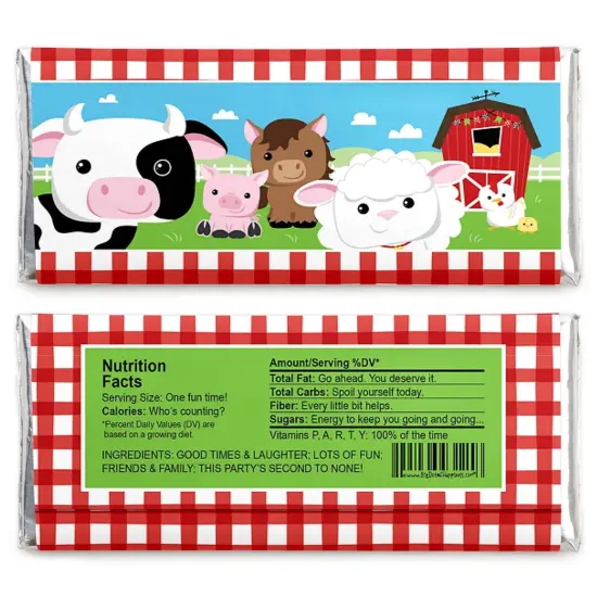 Big Dot of Happiness Farm Animals - Candy Bar Wrappers Baby Shower or Birthday Party Favors - Set of 24 {3}
