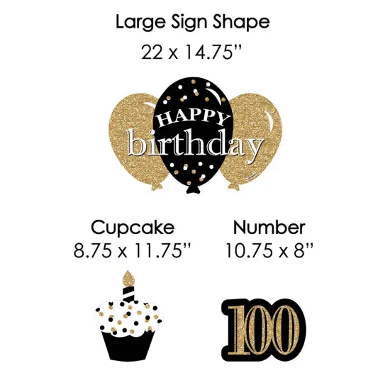 Big Dot of Happiness Adult 100th Birthday - Gold - Yard Sign and Outdoor Lawn Decorations - Happy Birthday Party Yard Signs - Set of 8 {7}