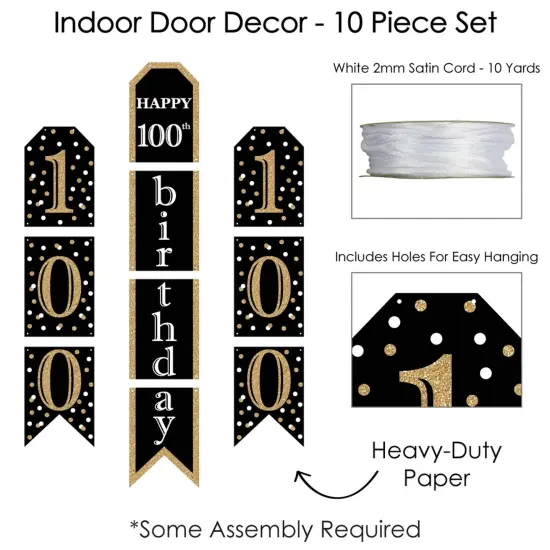 Big Dot of Happiness Adult 100th Birthday - Gold - Hanging Vertical Paper Door Banners - Birthday Party Wall Decoration Kit - Indoor Door Decor {6}