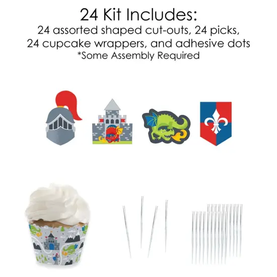 Big Dot of Happiness Calling All Knights and Dragons - Cupcake Decoration - Medieval Birthday Party Cupcake Wrappers and Treat Picks Kit - Set of 24 {6}