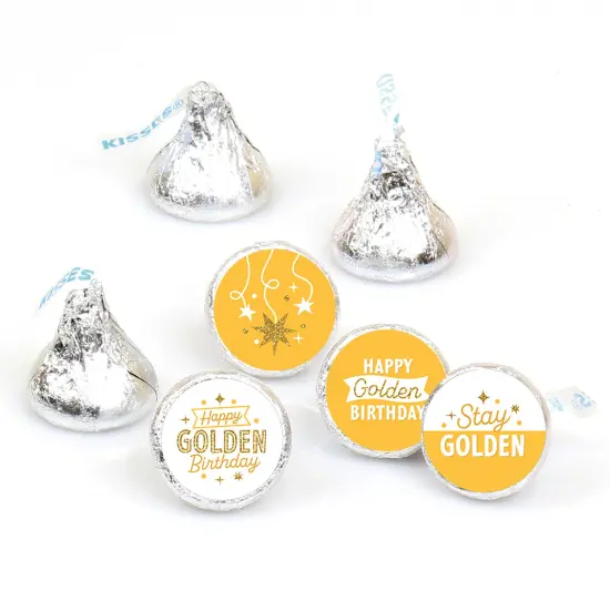 Big Dot of Happiness Golden Birthday - Happy Birthday Party Round Candy Sticker Favors - Labels Fits Chocolate Candy (1 sheet of 108) {1}