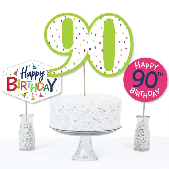 Big Dot of Happiness 90th Birthday - Cheerful Happy Birthday - Colorful Ninetieth Birthday Party Centerpiece Sticks - Table Toppers - Set of 15 {4}