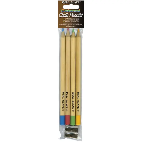 Pepperell Real Slate Chalk Pencils 5/Pkg W/Sharpener-Assorted Colors {1}