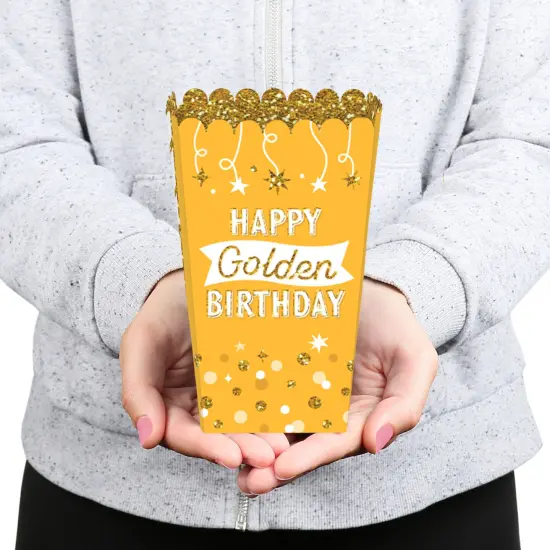 Big Dot of Happiness Golden Birthday - Happy Birthday Party Favor Popcorn Treat Boxes - Set of 12 {6}