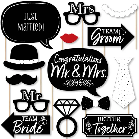 Big Dot of Happiness Mr. and Mrs. - Black and White Wedding or Bridal Shower Photo Booth Props Kit - 20 Count {1}