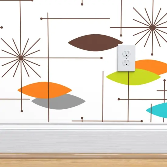 Pre-Pasted Wallpaper 2FT Wide Mid Century Modern, Orbs, Large Scale, Starburst, Atomic, Mcm, Retro, Space Age, Brown, Burnt Orange, Blue, Lime Green Custom Pre-pasted Wallpaper by Spoonflower {4}