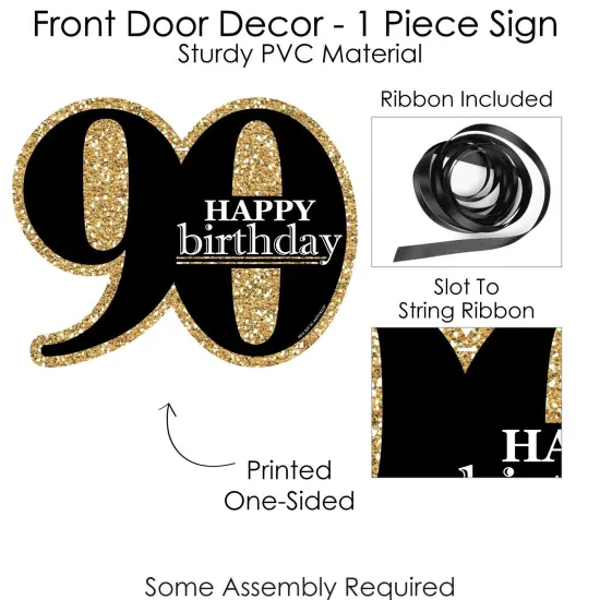 Big Dot of Happiness Adult 90th Birthday - Gold - Hanging Porch Birthday Party Outdoor Decorations - Front Door Decor - 1 Piece Sign {6}