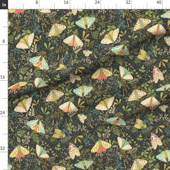 Various Fabrics by the Yard or Fat Quarter Moths Butterflies Green Leaves Nature Botanical Fantasy Garden Insects Botany Custom Printed Fabric by Spoonflower {1}