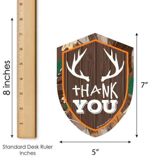 Big Dot of Happiness Gone Hunting - Shaped Thank You Cards - Deer Hunting Camo Baby Shower or Birthday Party Thank You Cards with Envelopes -Set of 12 {7}