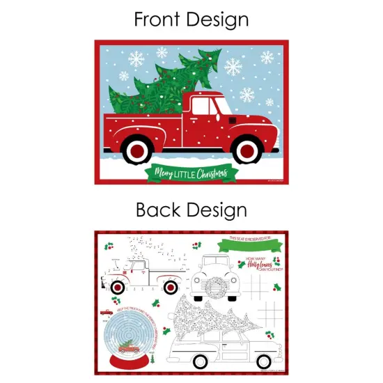 Big Dot of Happiness Merry Little Christmas Tree - Paper Red Truck and Car Christmas Party Coloring Sheets - Activity Placemats - Set of 16 {7}