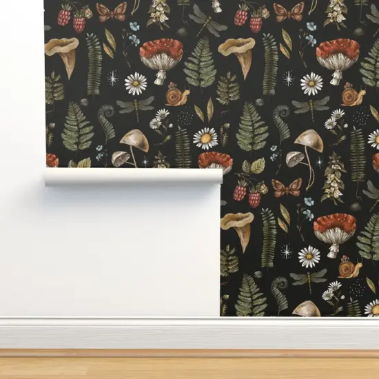 Peel & Stick Wallpaper 2FT Wide Woodland Fern Moth Dragonfly mushrooms Wildflowers Fly Agaric Amanita Witchcraft Nature Forest Custom Removable Wallpaper by Spoonflower {2}
