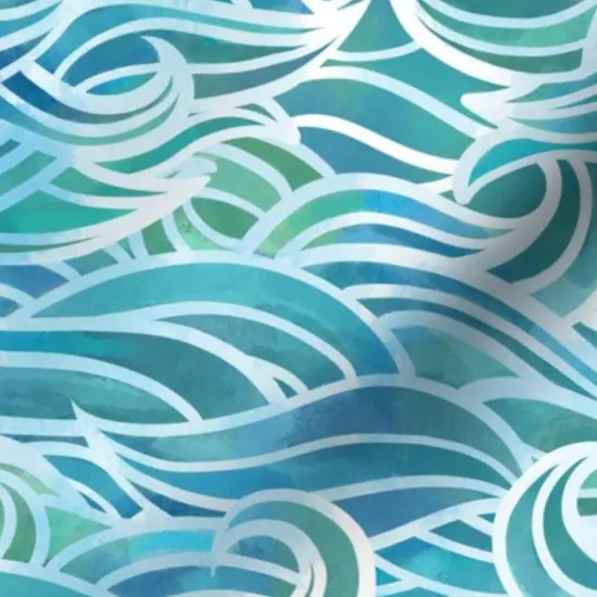 Various Fabrics by the Yard or Fat Quarter Abstract Watercolor Waves Whimsical Wave Ocean Sea Blue Summer Beach Mermaid Custom Printed Fabric by Spoonflower {7}