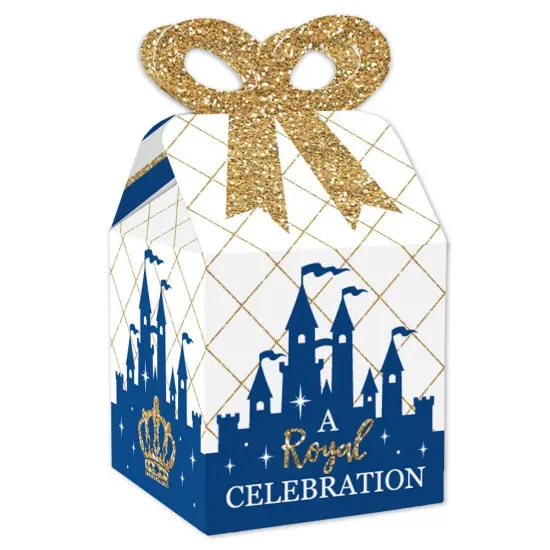 Big Dot of Happiness Royal Prince Charming - Square Favor Gift Boxes - Baby Shower or Birthday Party Bow Boxes - Set of 12 {1}