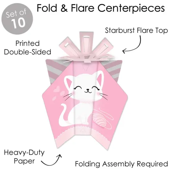 Big Dot of Happiness Purr-fect Kitty Cat - Table Decorations - Kitten Meow Baby Shower or Birthday Party Fold and Flare Centerpieces - 10 Count {4}