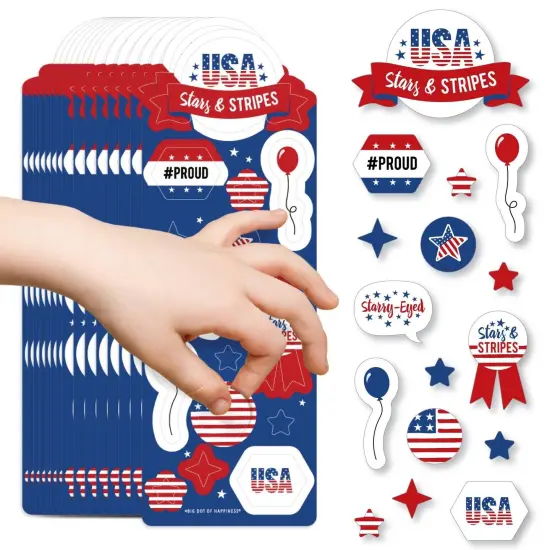 Big Dot of Happiness Stars and Stripes - Patriotic Party Favor Kids Stickers - 16 Sheets - 256 Stickers {1}