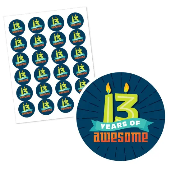 Big Dot of Happiness Boy 13th Birthday - Official Teenager Birthday Party Circle Sticker Labels - 24 Count {3}
