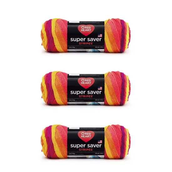 Red Heart Super Saver Fruity Stripe Yarn - 3 Pack of 141g/5oz - Acrylic - 4 Medium (Worsted) - 236 Yards - Knitting/Crochet {1}