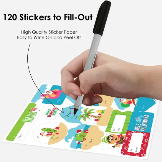 Big Dot of Happiness Tropical Christmas - Assorted Beach Santa Holiday Party Gift Tag Labels - To and From Stickers - 12 Sheets - 120 Stickers {4}