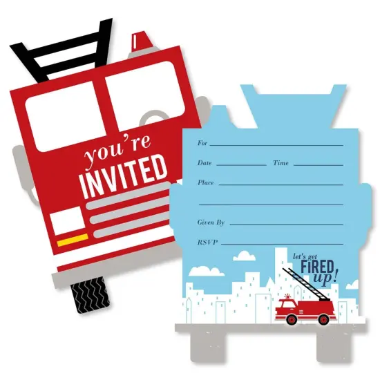 Big Dot of Happiness Fired Up Fire Truck - Shaped Fill-in Invites - Firetruck Baby Shower or Birthday Party Invite Cards with Envelopes - Set of 12 {1}