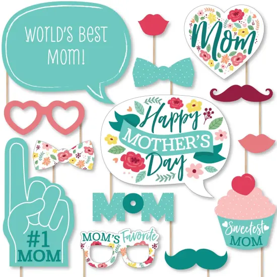 Big Dot of Happiness Colorful Floral Happy Mother's Day - We Love Mom Party Photo Booth Props Kit - 20 Count {1}