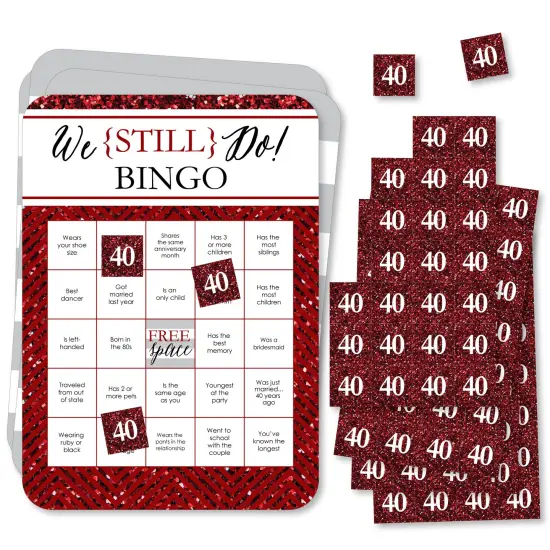 Big Dot of Happiness We Still Do - 40th Wedding Anniversary - Find the Guest Bingo Cards and Markers - Anniversary Party Bingo Game - Set of 18 {1}