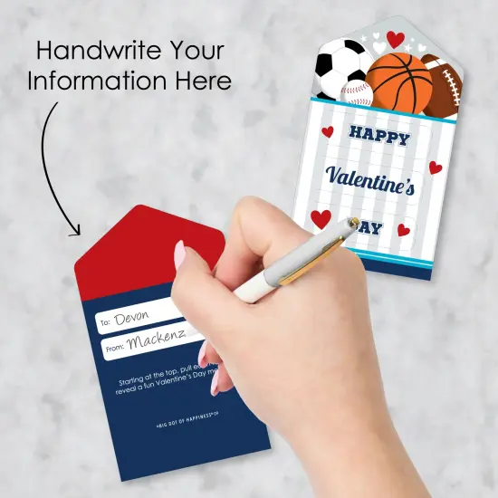 Big Dot of Happiness Go, Fight, Win - Sports - All-Star Cards for Kids - Happy Valentine's Day Pull Tabs - Set of 12 {4}