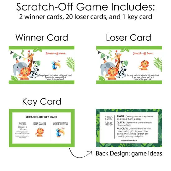 Big Dot of Happiness Jungle Party Animals - Safari Zoo Animal Birthday Party or Baby Shower Game Scratch Off Cards - 22 Count {6}
