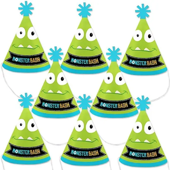 Big Dot of Happiness Monster Bash - Mini Cone Little Monster Birthday Party or Baby Shower Hats - Small Little Party Hats - Set of 8 {1}