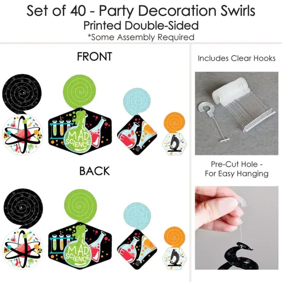 Big Dot of Happiness Scientist Lab - Baby Shower or Birthday Party Hanging Decor - Party Decoration Swirls - Set of 40 {7}